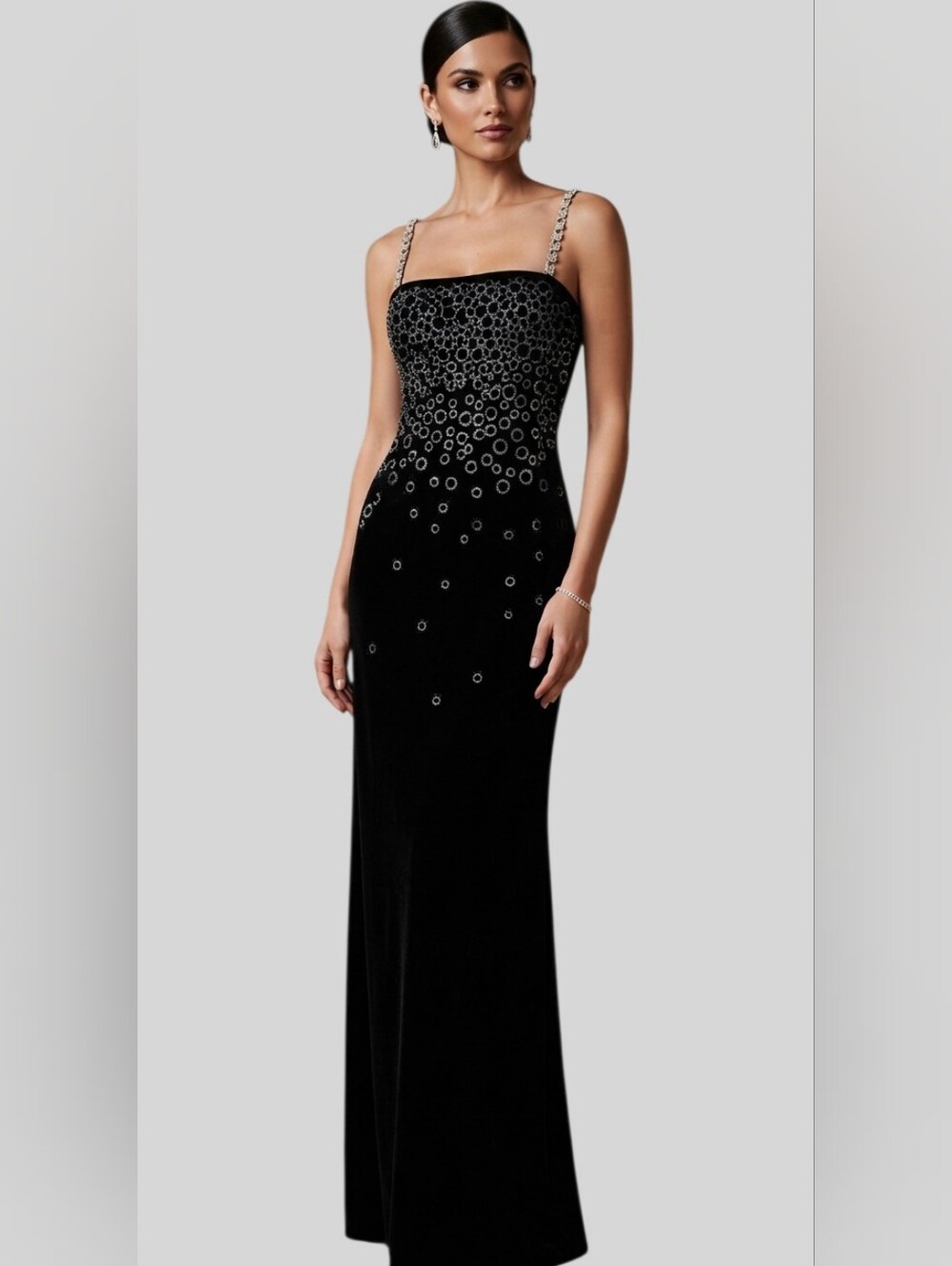 Vintage Gunne Sax Velour Maxi Crystal Dress Sequin Straps Y2k Black Size 11